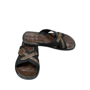 Buffalo Brown Leather Slide Sandals Men’s Size 9 Casual Summer Wear